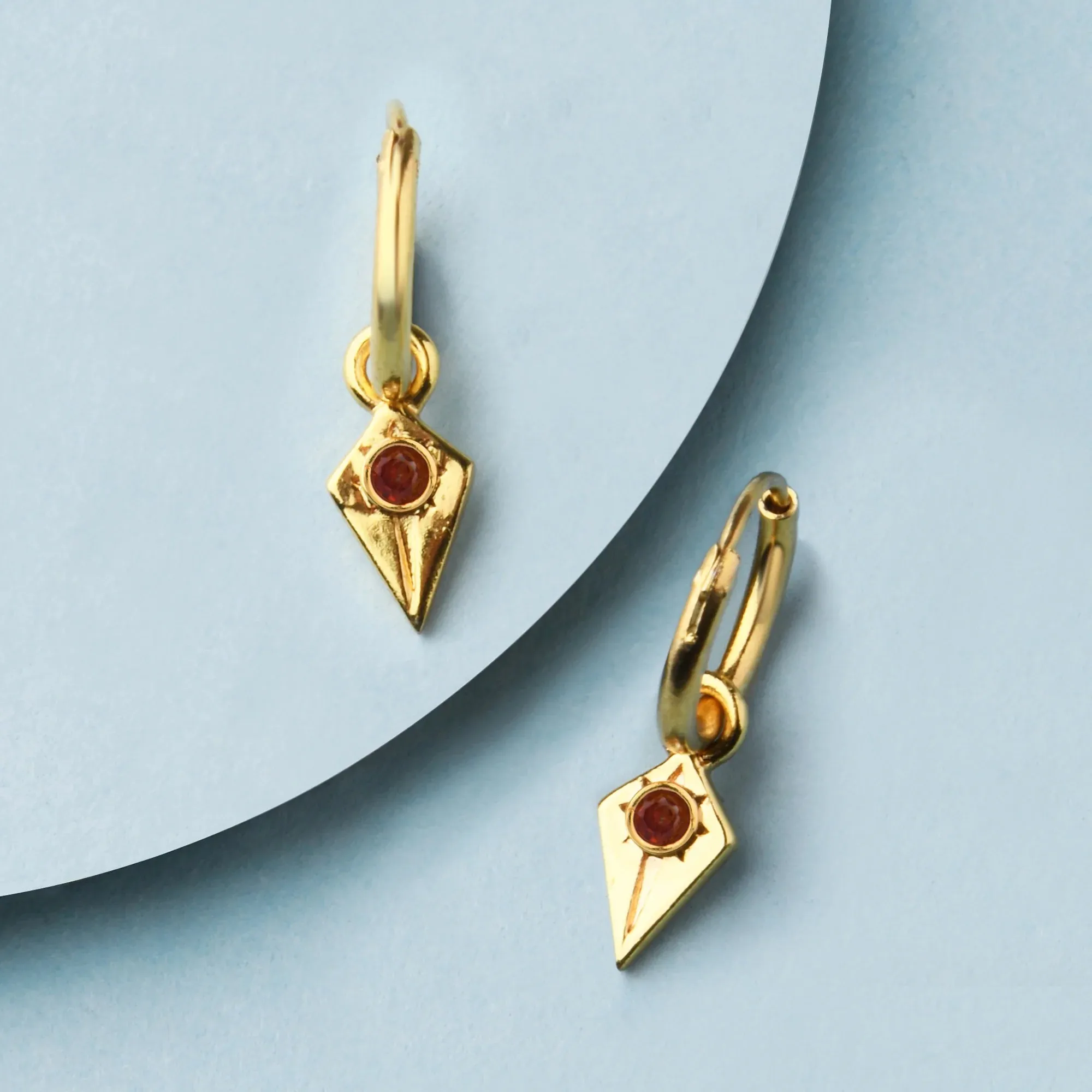 Real Gold Plated Z Red  Birthstone Triangle Hoops Earring For Women By Accessorize London