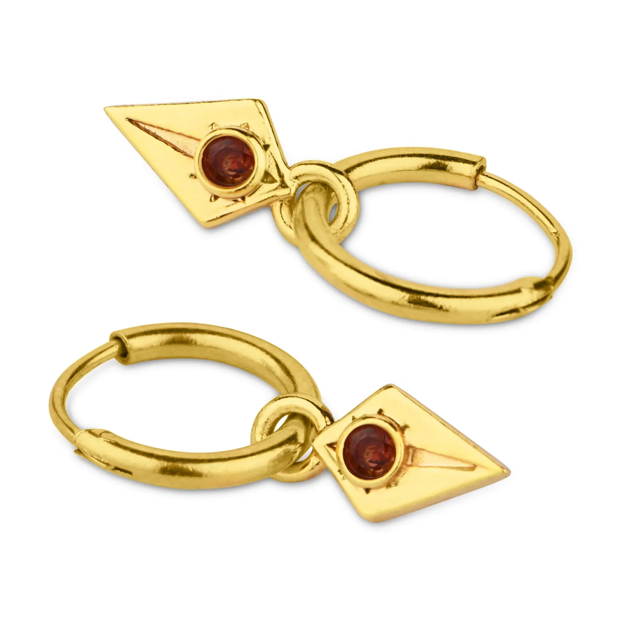 Real Gold Plated Z Red  Birthstone Triangle Hoops Earring For Women By Accessorize London