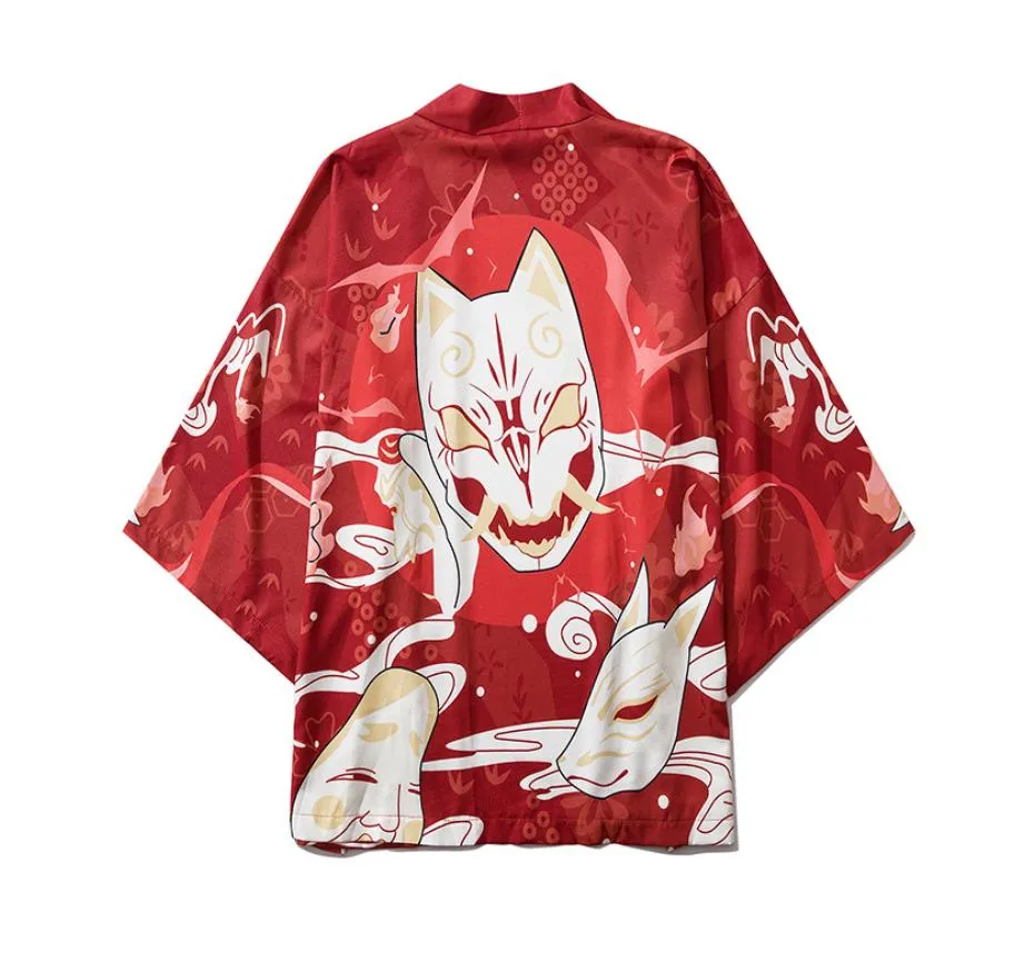 Red Kitsune Kimono Shirt | Anime Kimono