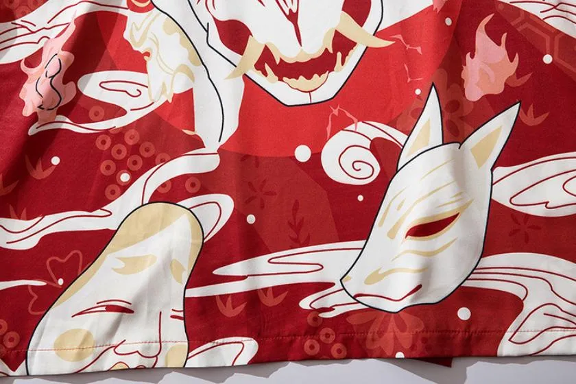 Red Kitsune Kimono Shirt | Anime Kimono