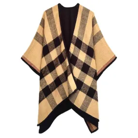 Reversible Plaid Check Pattern Buffalo Check Poncho Ruana