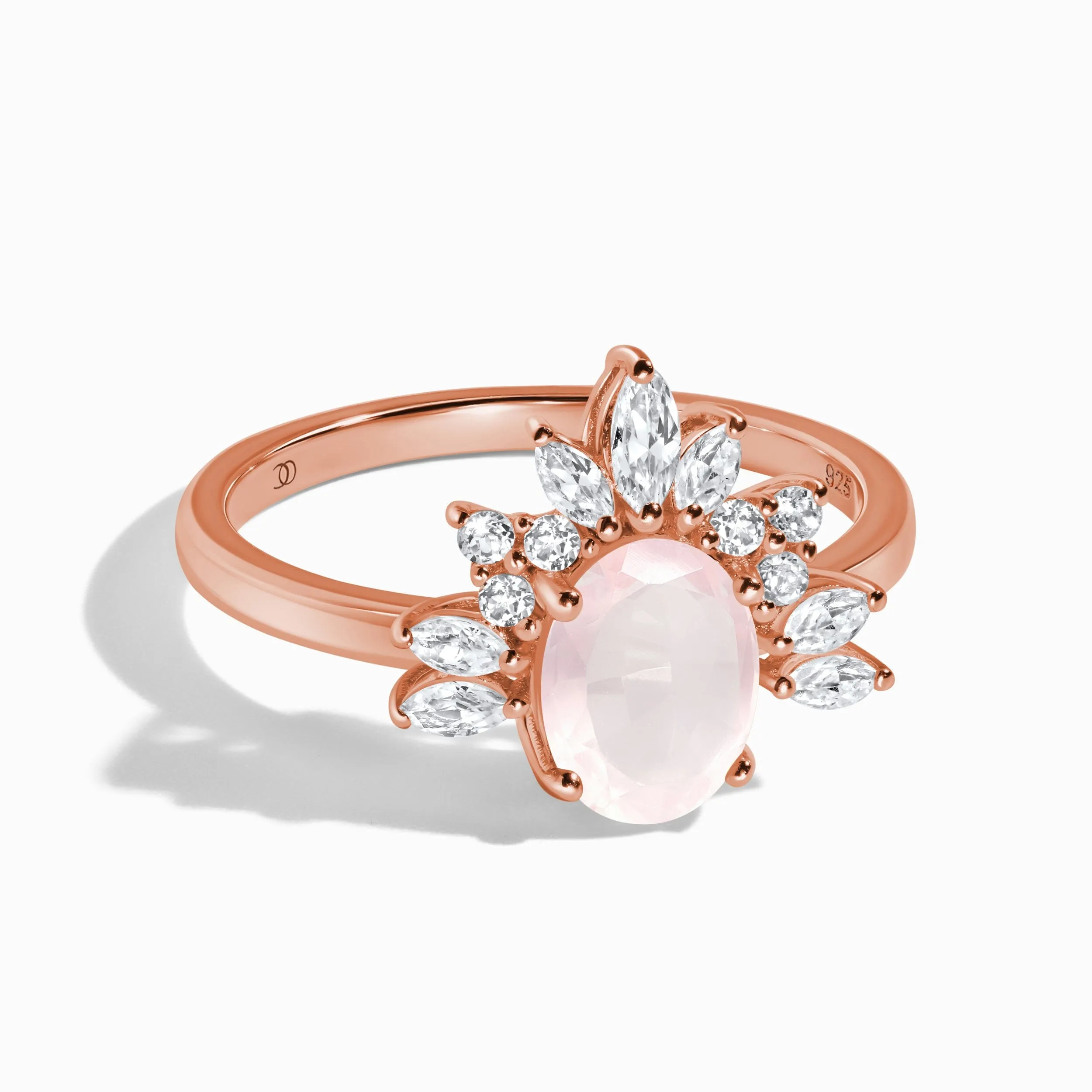 Rose Quartz White Zircon Ring - Manon