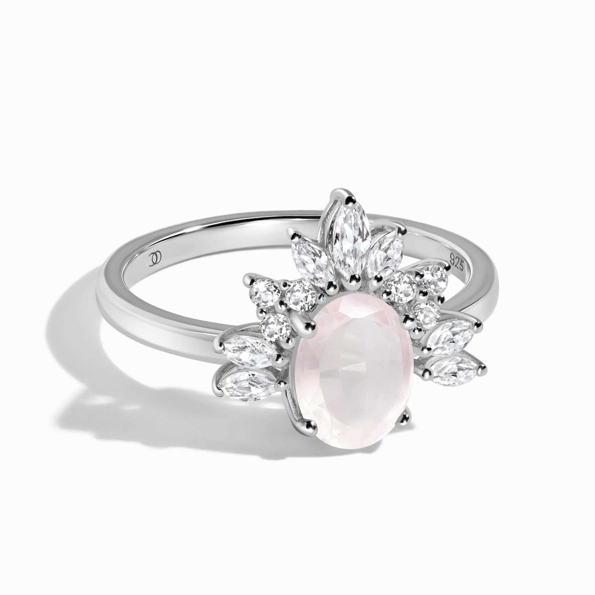 Rose Quartz White Zircon Ring - Manon