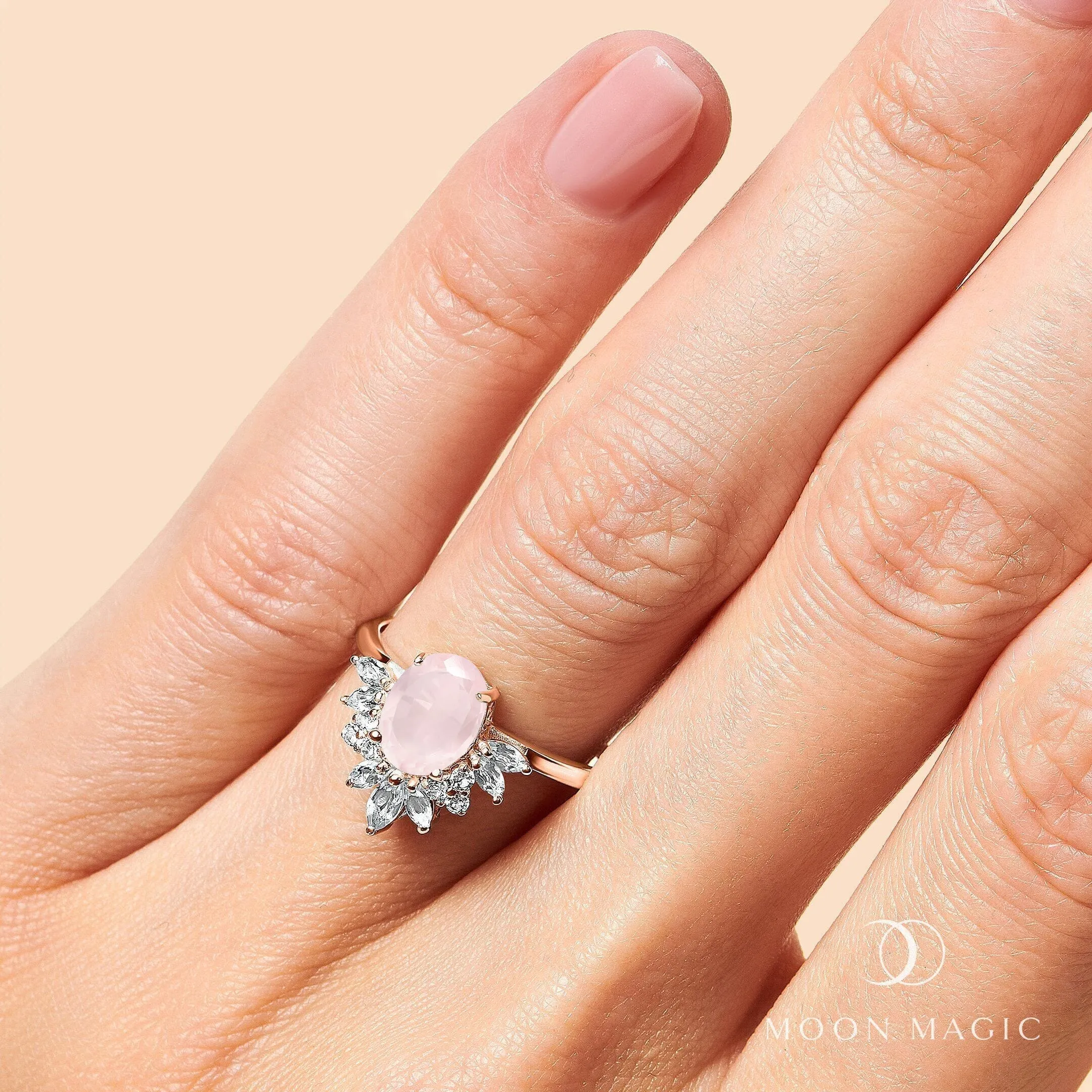 Rose Quartz White Zircon Ring - Manon