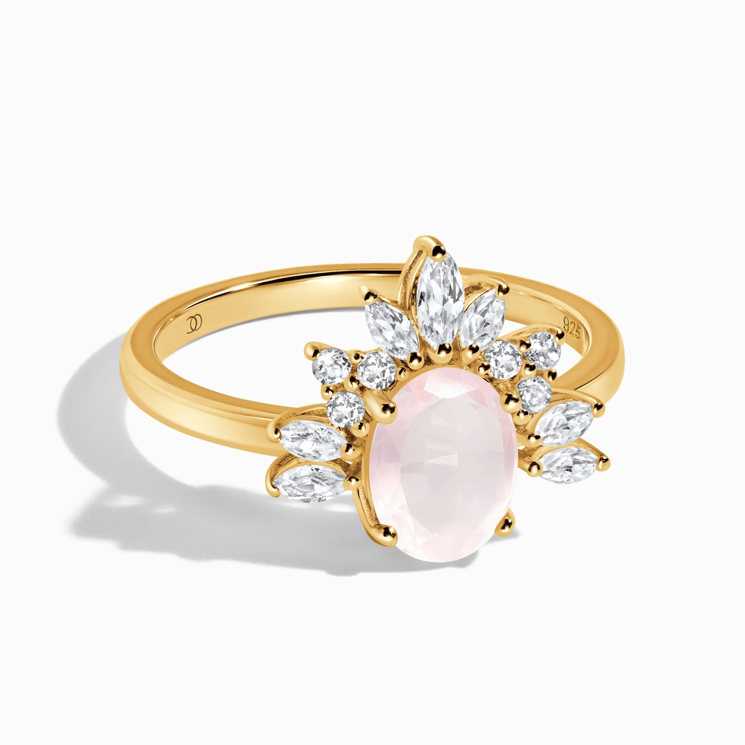 Rose Quartz White Zircon Ring - Manon