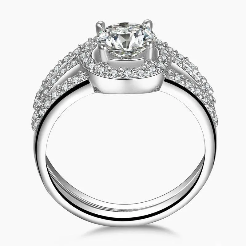 Round Cut Halo Split Created White Sapphire Wedding Set