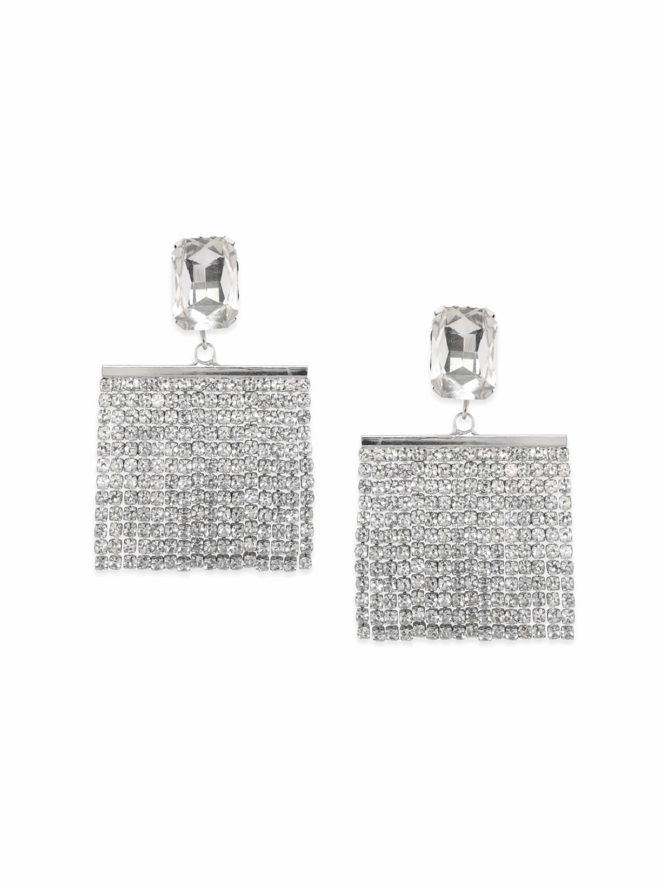 Rubans Voguish Silver Tone Zircon Drop Earrings