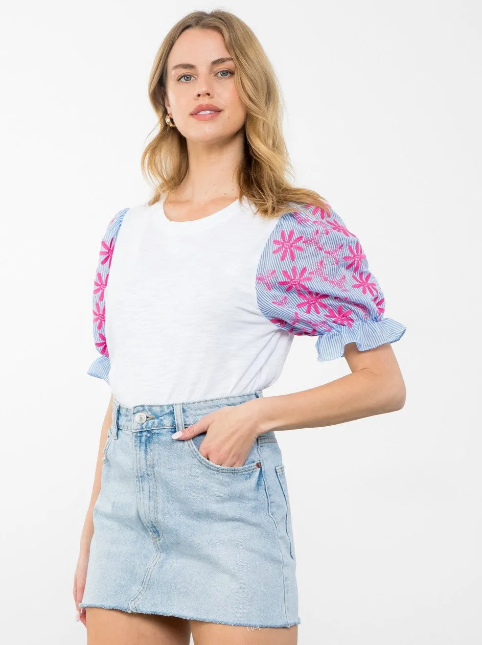 Sandy Striped Embroidered Top