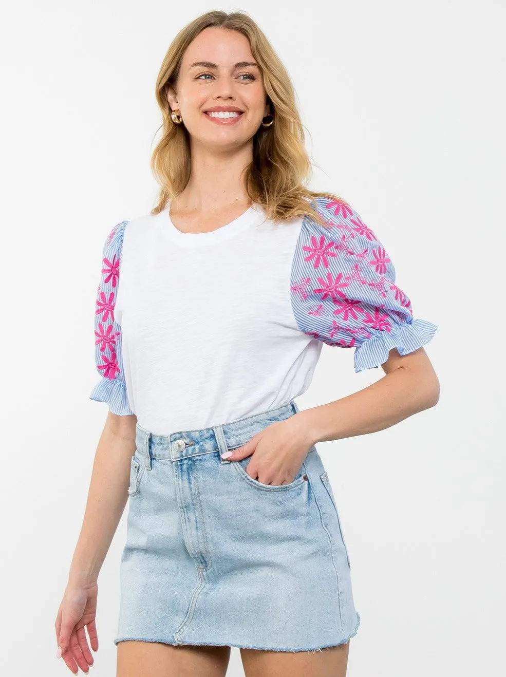 Sandy Striped Embroidered Top