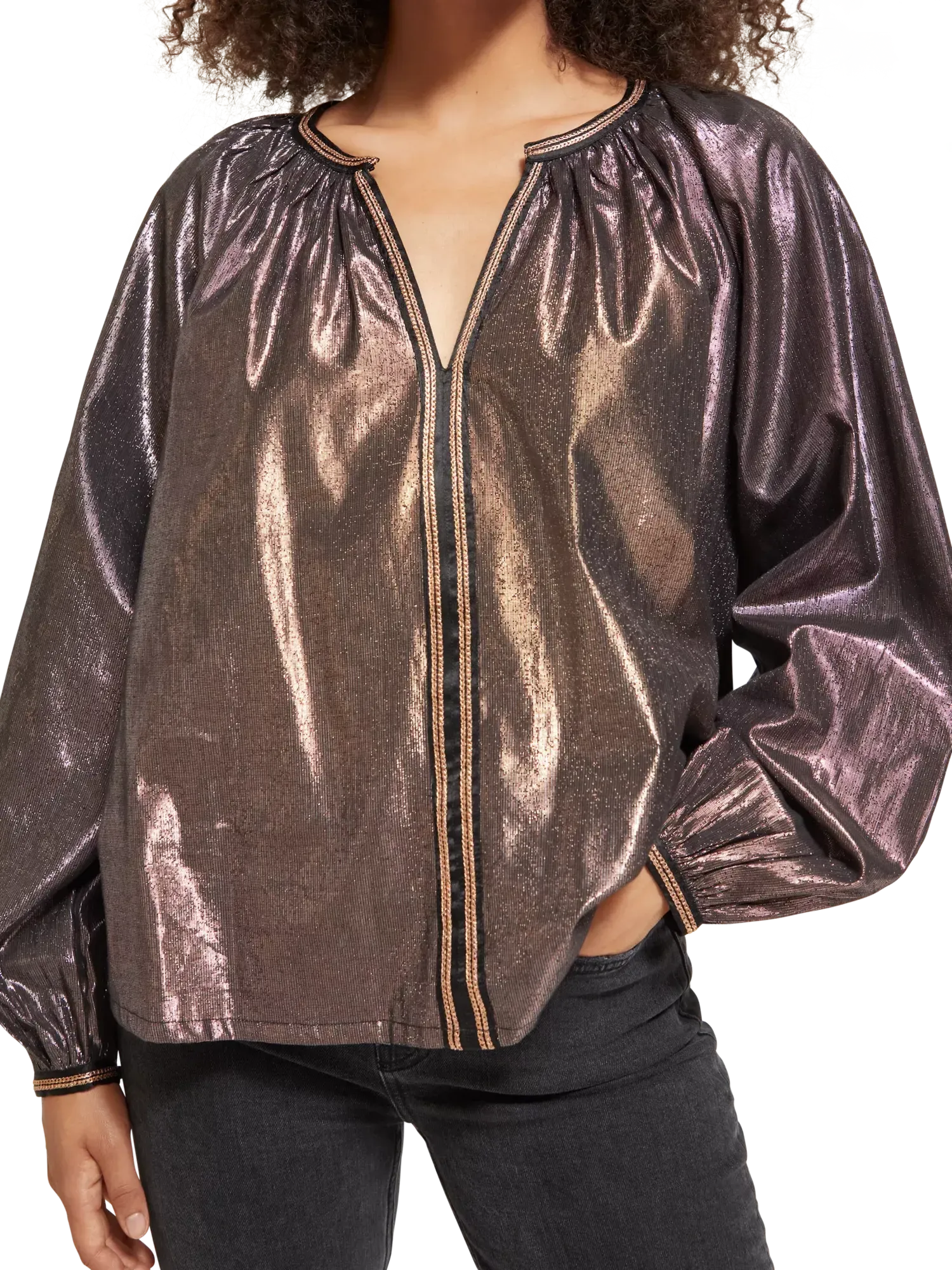 Scotch & Soda Shiny Balloon sleeve embroidered Blouse