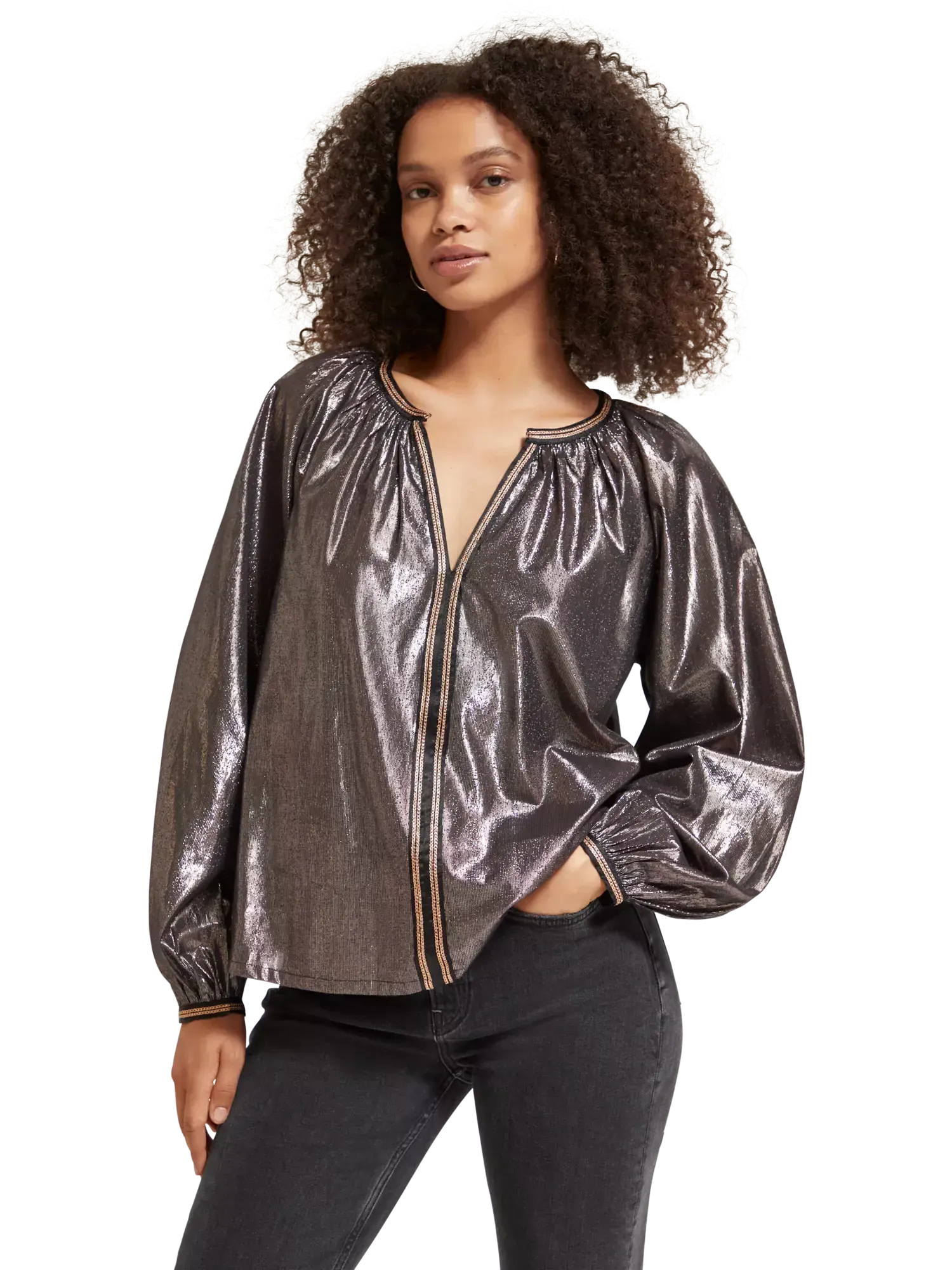 Scotch & Soda Shiny Balloon sleeve embroidered Blouse