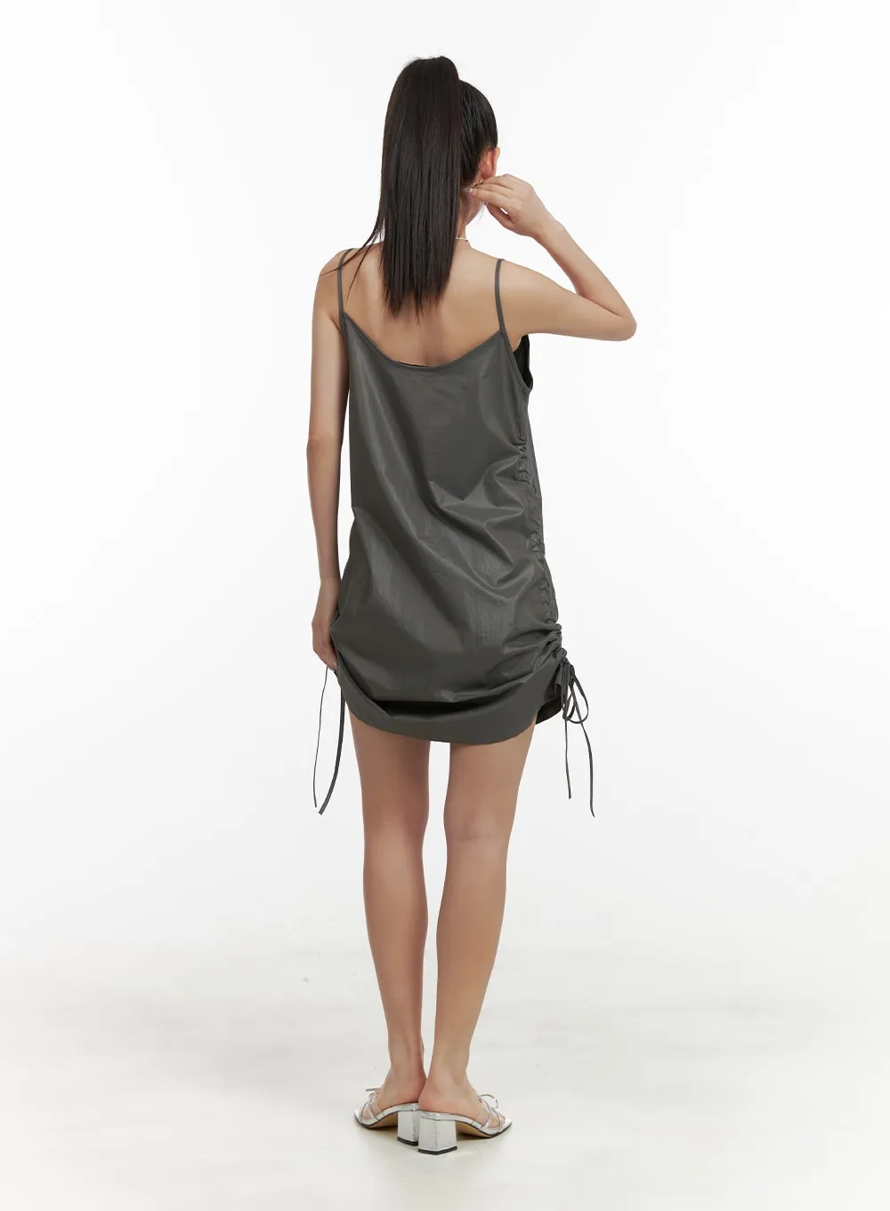 Shirred Nylon Sleeveless Mini Dress OA415