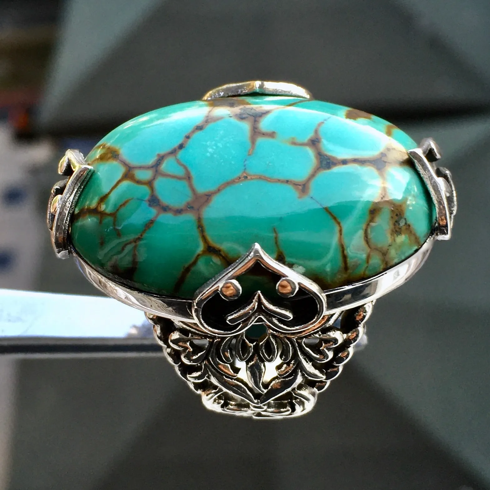 Silver Ring big natural Turquoise Firoza Unique Handmade Men's Jewelry Sterling 925