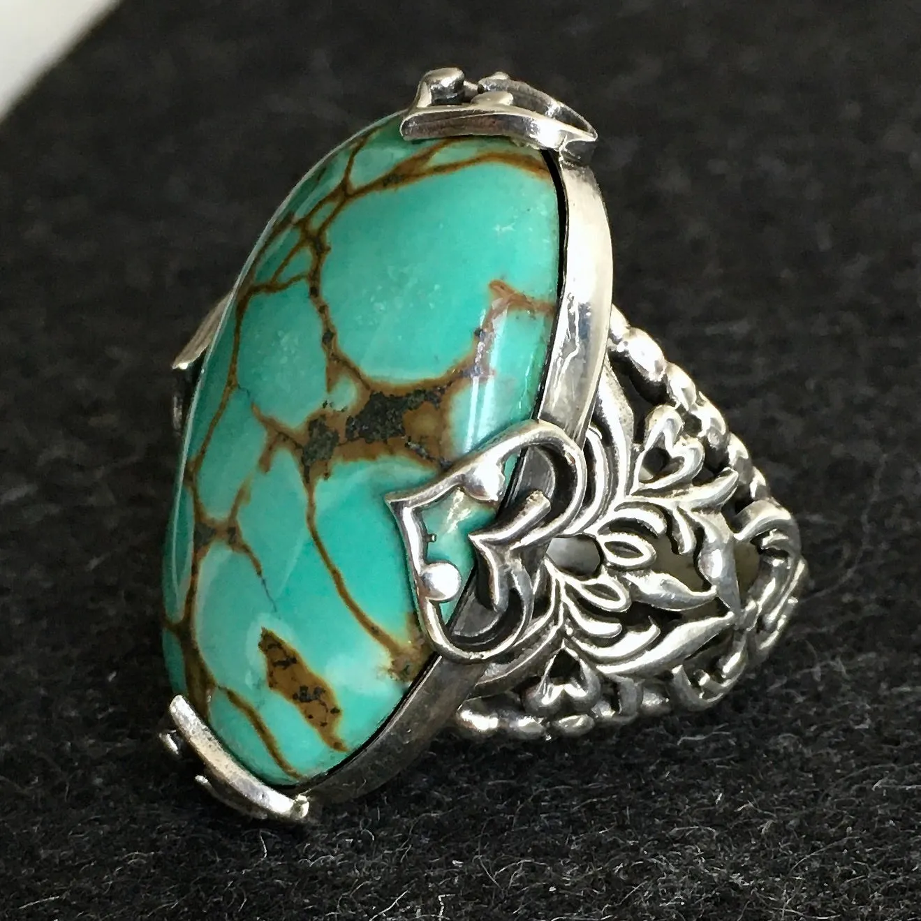 Silver Ring big natural Turquoise Firoza Unique Handmade Men's Jewelry Sterling 925