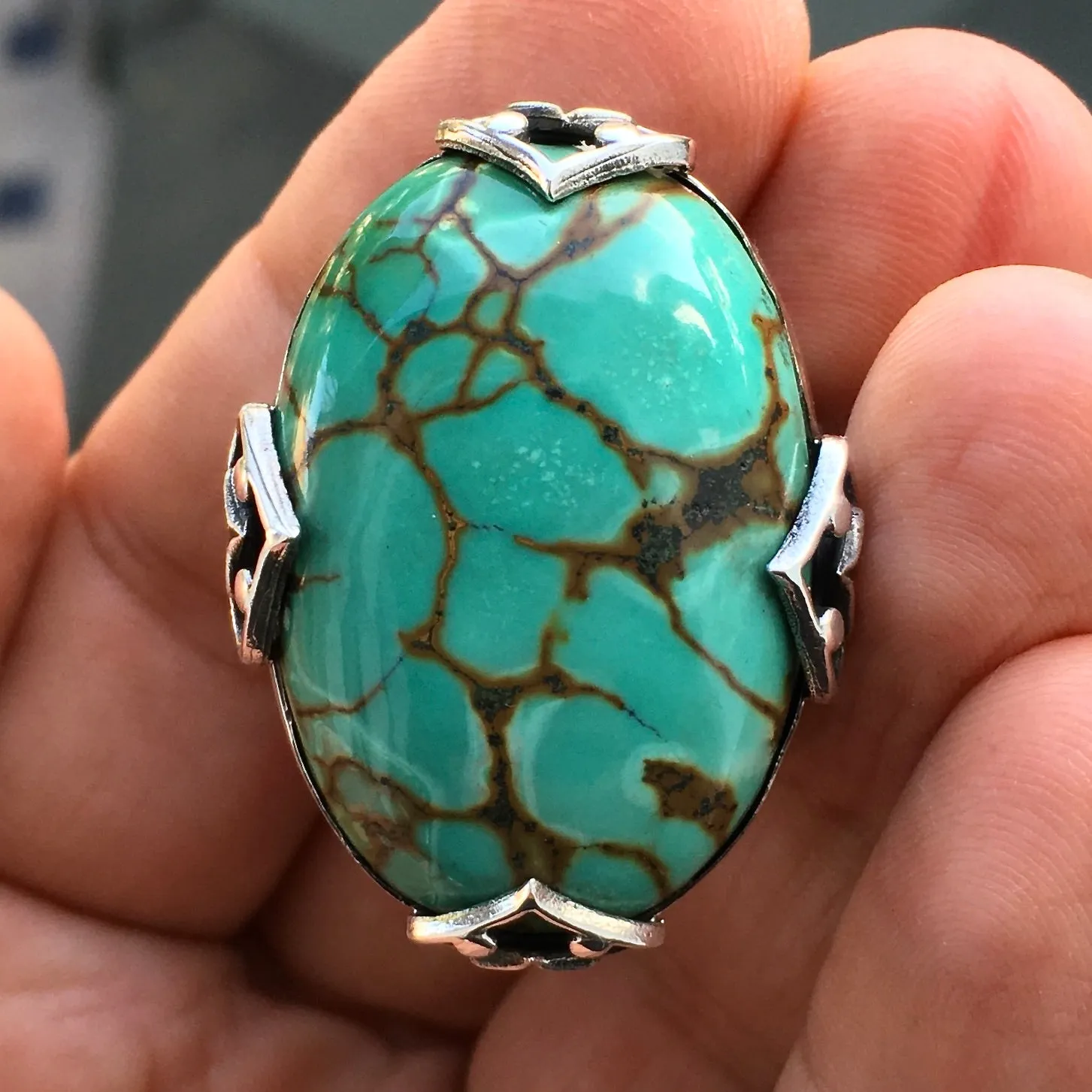 Silver Ring big natural Turquoise Firoza Unique Handmade Men's Jewelry Sterling 925