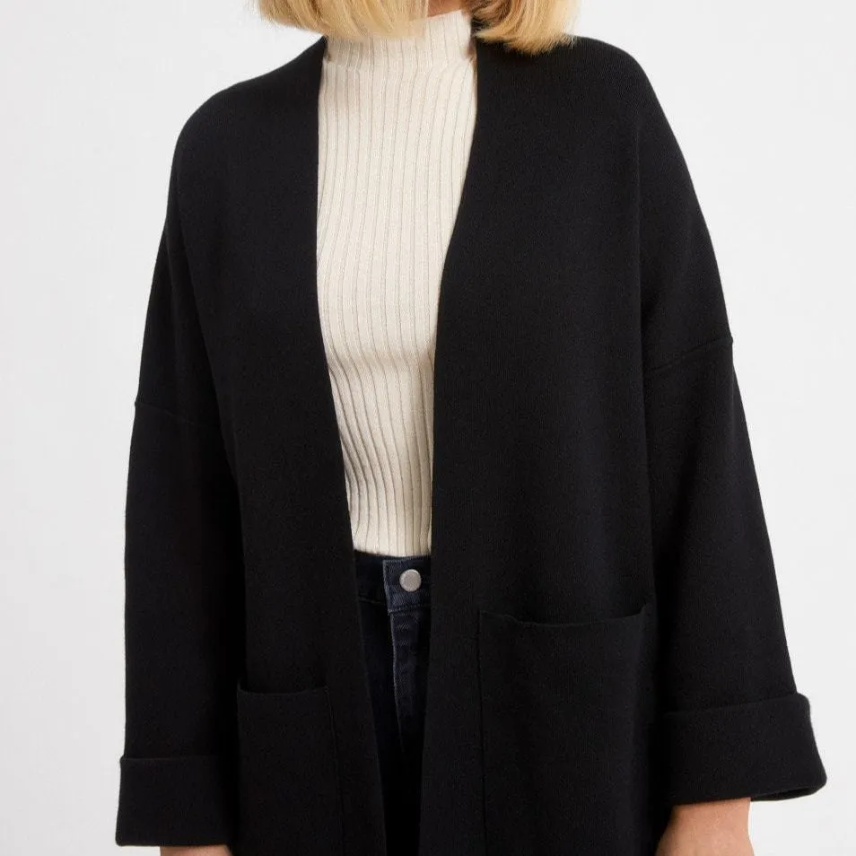 SINOURAA Black Long Cardigan in Tencel Cotton Mix