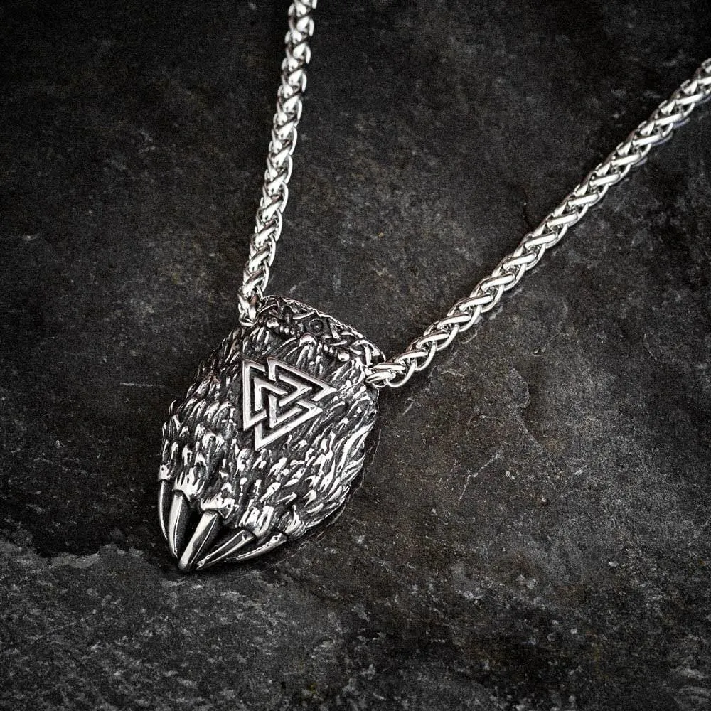 Stainless Steel Bear Paw and Valknut Necklace