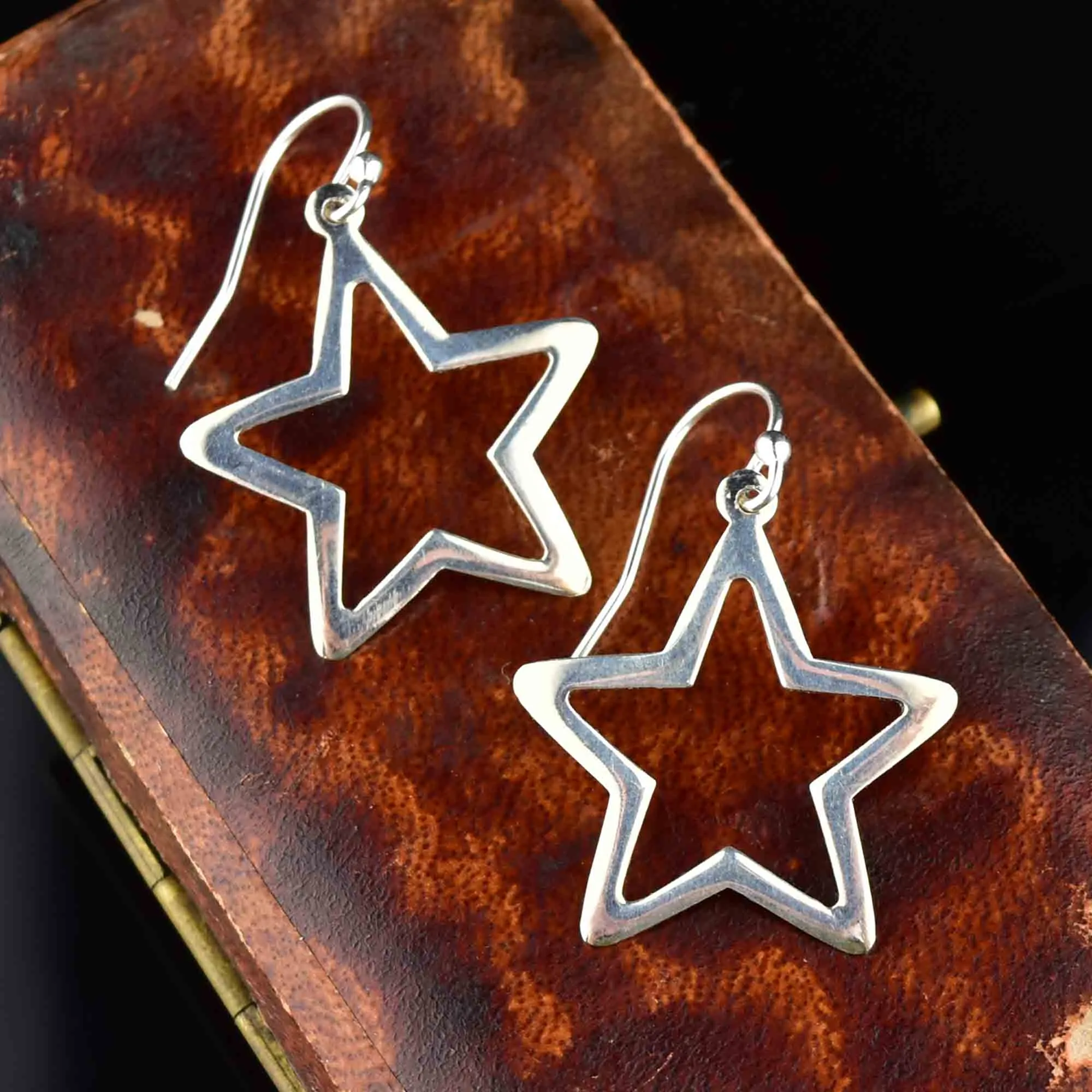 Sterling Silver Star Cutout Dangle Earrings