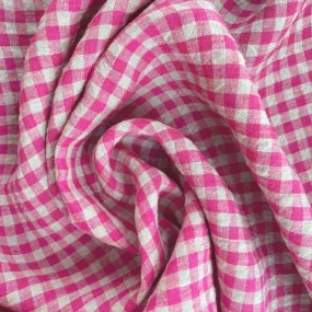 Stonewashed Gingham Linen | Electric Pink