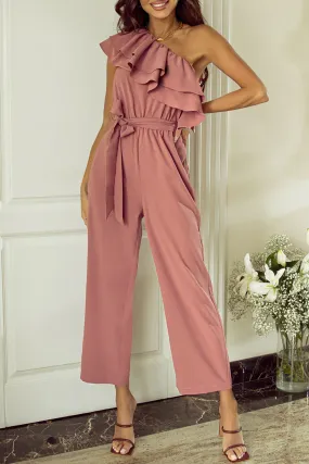 Sunset Vacation gekräuselter One-Shoulder-Jumpsuit mit Schnürung