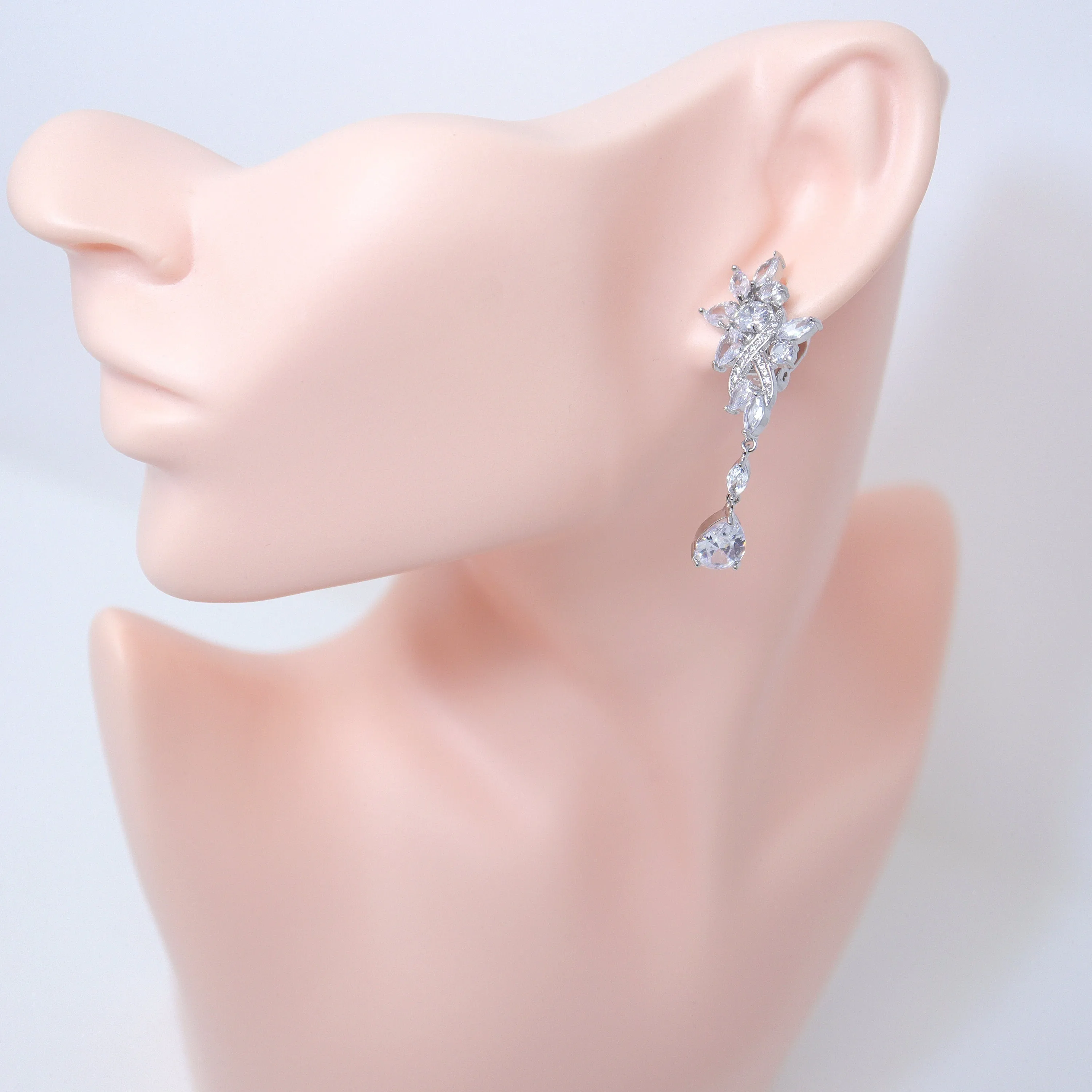 Swarovski Whimsical Garden Blooms: Clip-On Floral Earrings with Swinging Drops, Crystal Bridal Earrings, Statement Earrings Cz