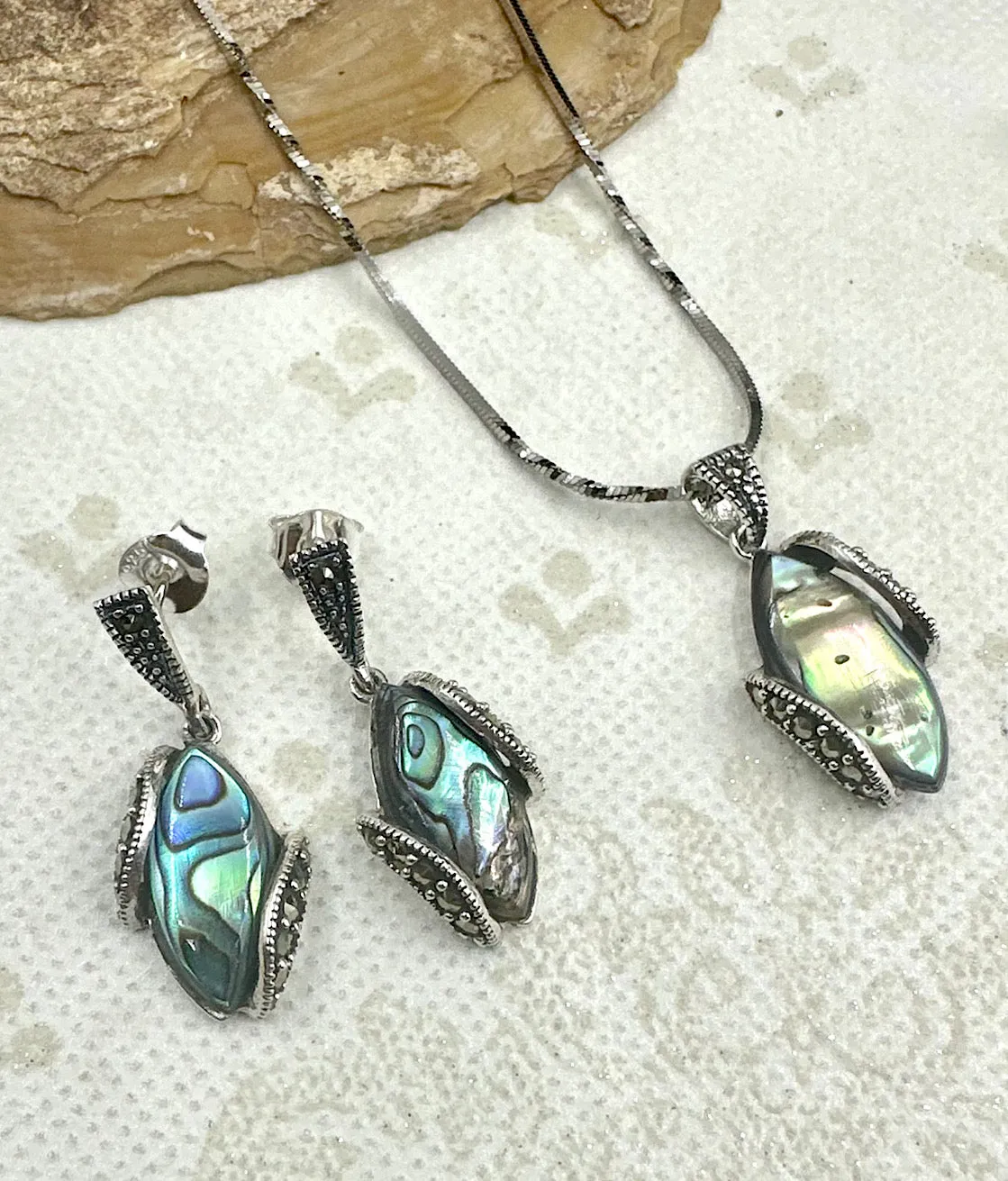 The Silver Marcasite Pendant Set (Sea-Shell)