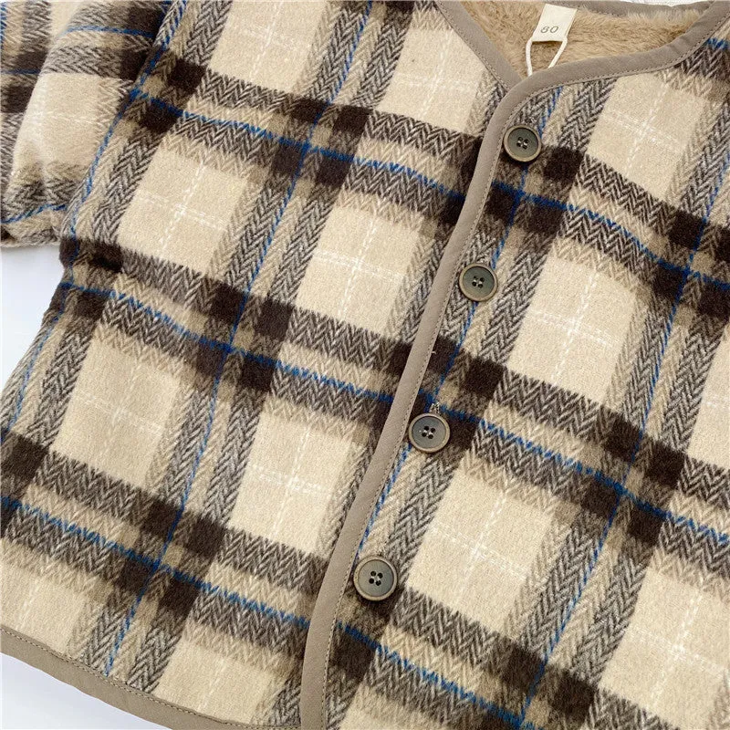 Toddler Kids Plaid Print Button Winter Cardigan Jacket