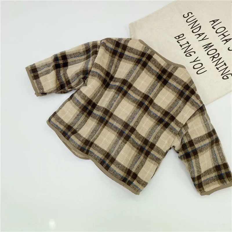 Toddler Kids Plaid Print Button Winter Cardigan Jacket