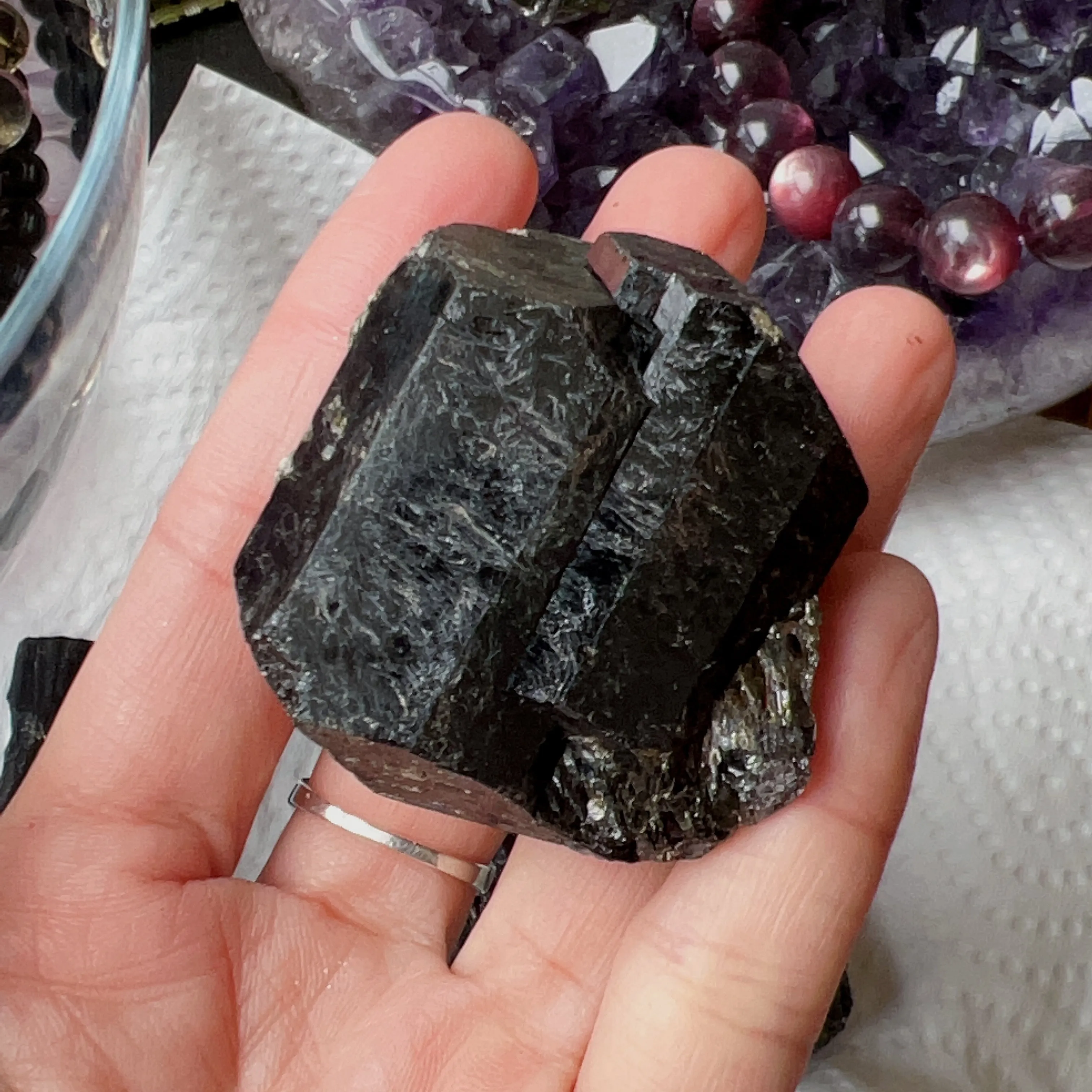 Top Grade Black Tourmaline Twins Raw Stone Perfect Formation 102.8g | Reiki Healing Protection Crystals