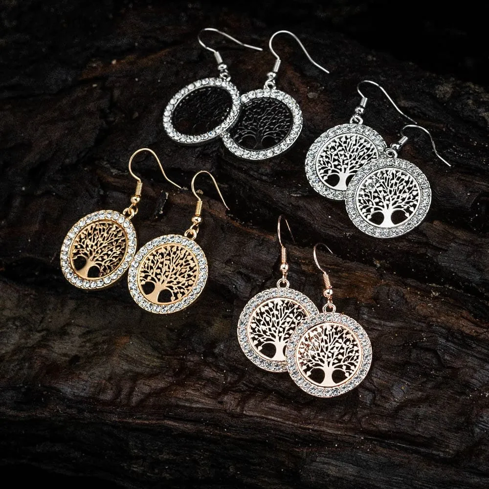 Tree of Life Cubic Zirconia Drop Earrings