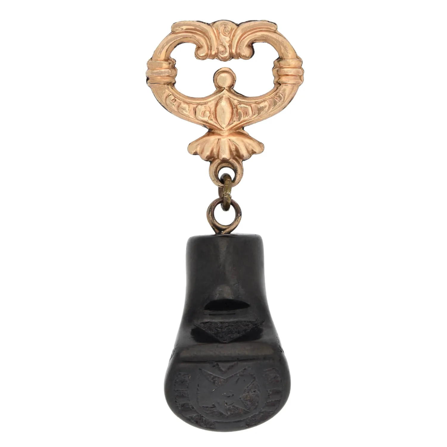 Victorian Gold-Filled Carved Jet Horse Hoof Fob Pendant