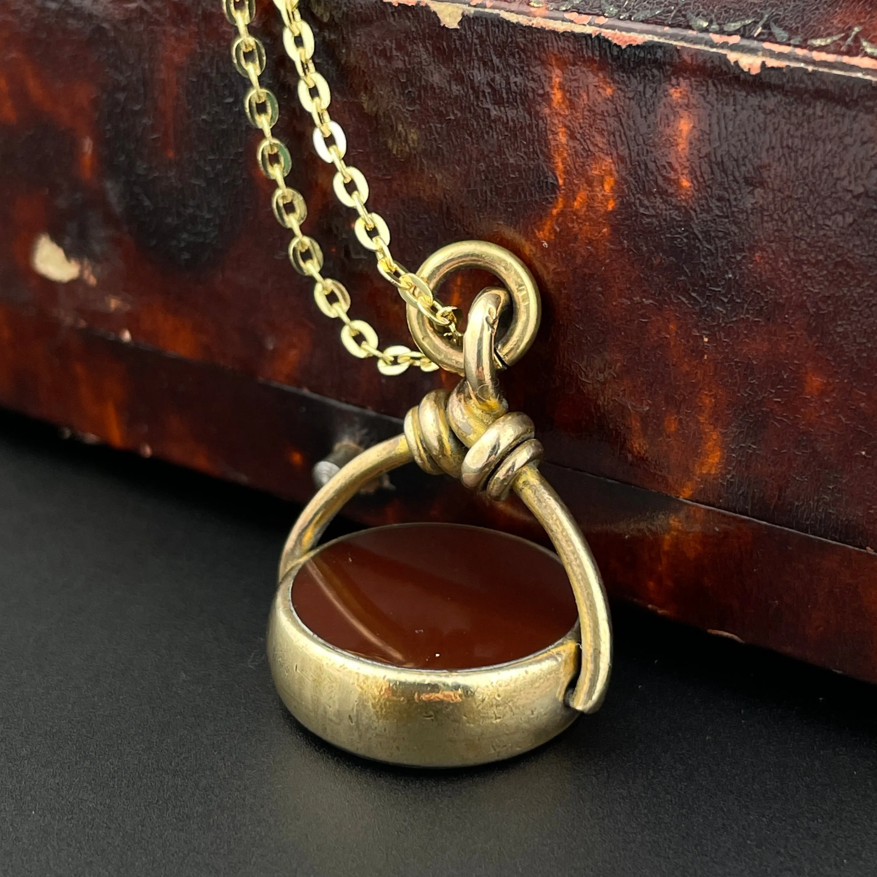 Vintage Bloodstone Carnelian Swivel Fob Pendant Necklace