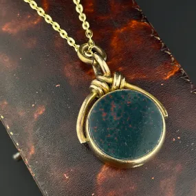 Vintage Bloodstone Carnelian Swivel Fob Pendant Necklace