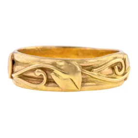 Vintage Leaf Patterned Wedding Band, Gold, Size 8