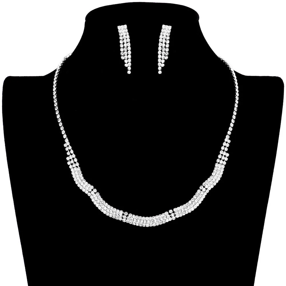 Wavy Rhinestone Pave Necklace Earring Set