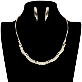 Wavy Rhinestone Pave Necklace Earring Set