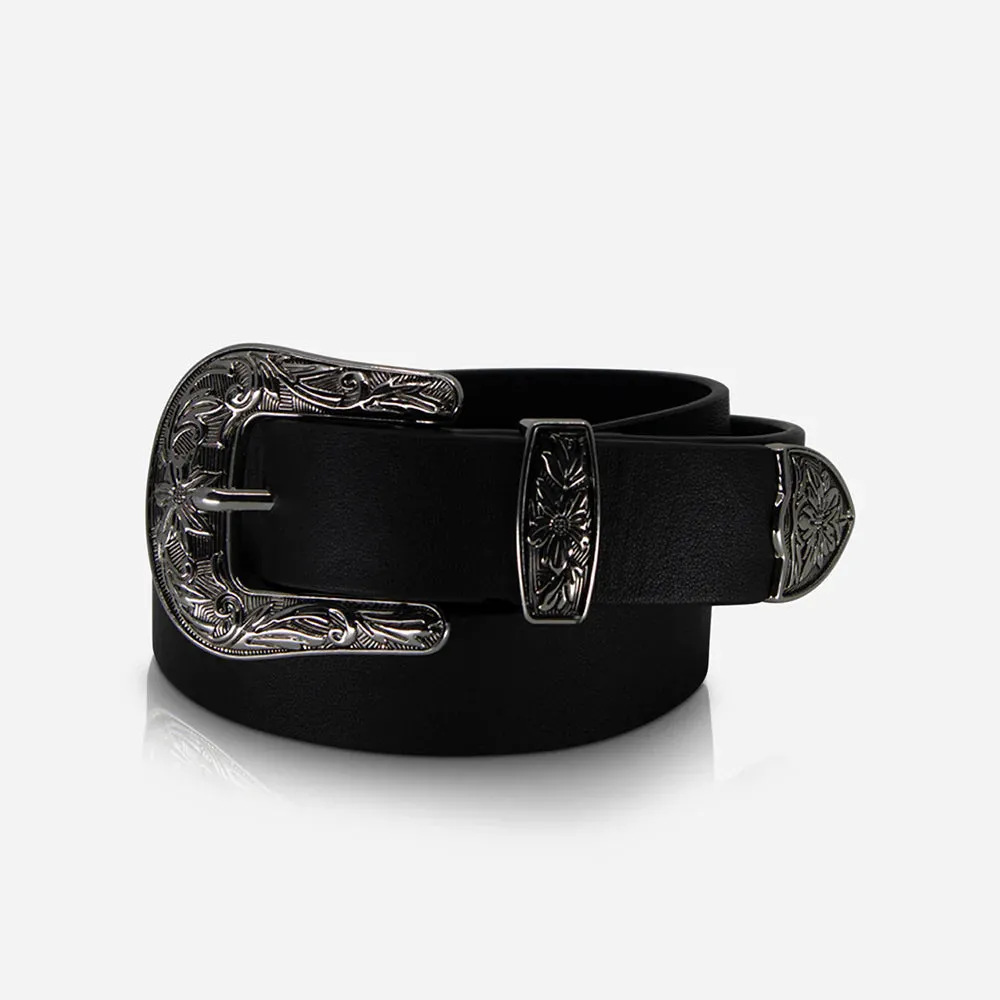 Western Belt Leather - Black Silver