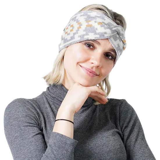 Western Pattern Knit Headband Earwarmer Earmuff