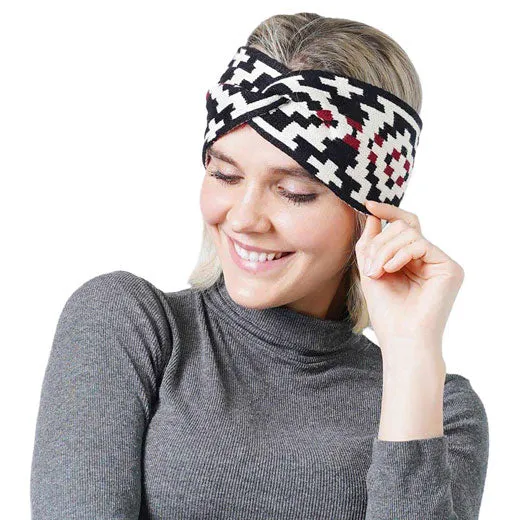 Western Pattern Knit Headband Earwarmer Earmuff