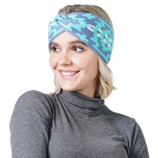 Western Pattern Knit Headband Earwarmer Earmuff