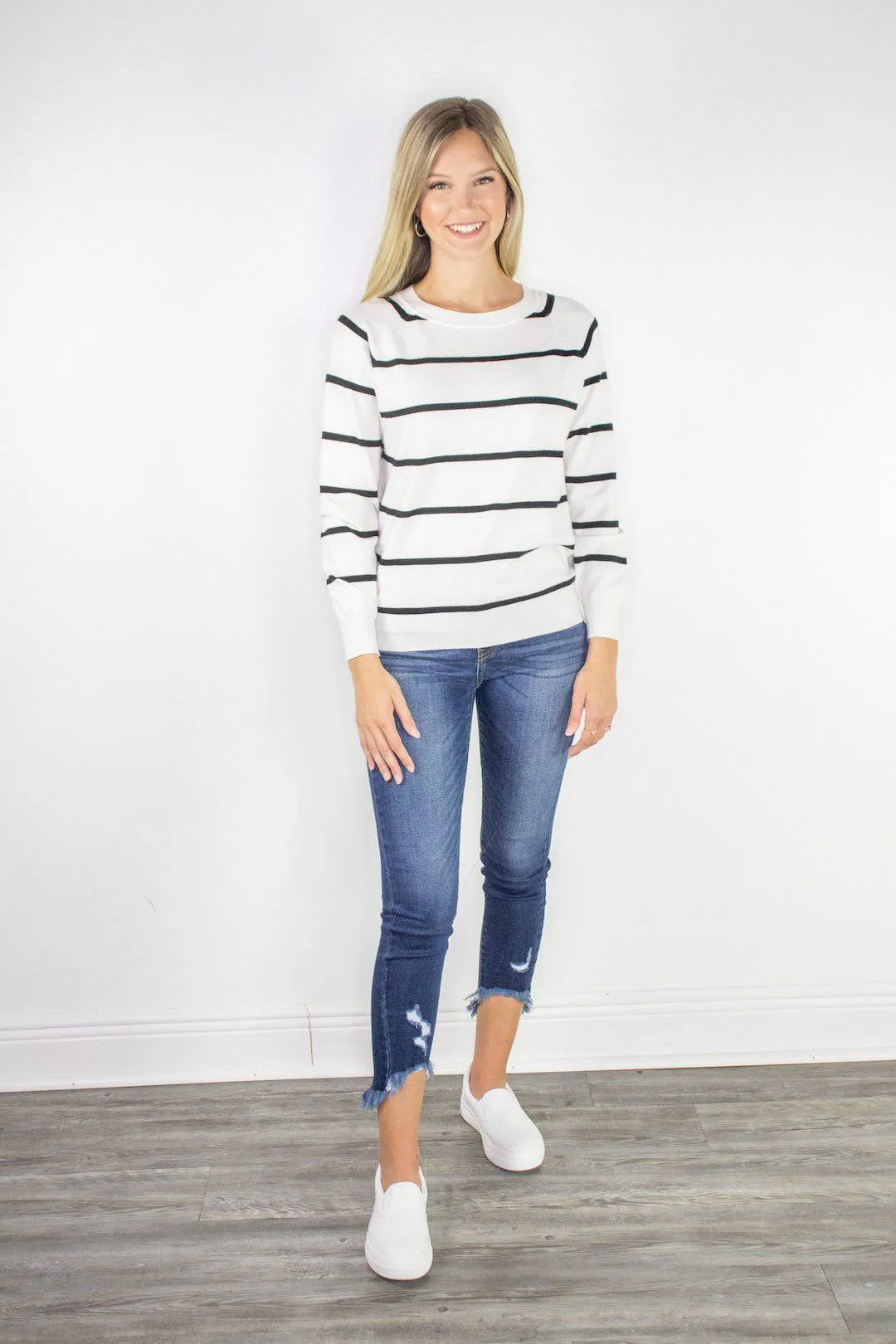 White and Black Stripe Sweater