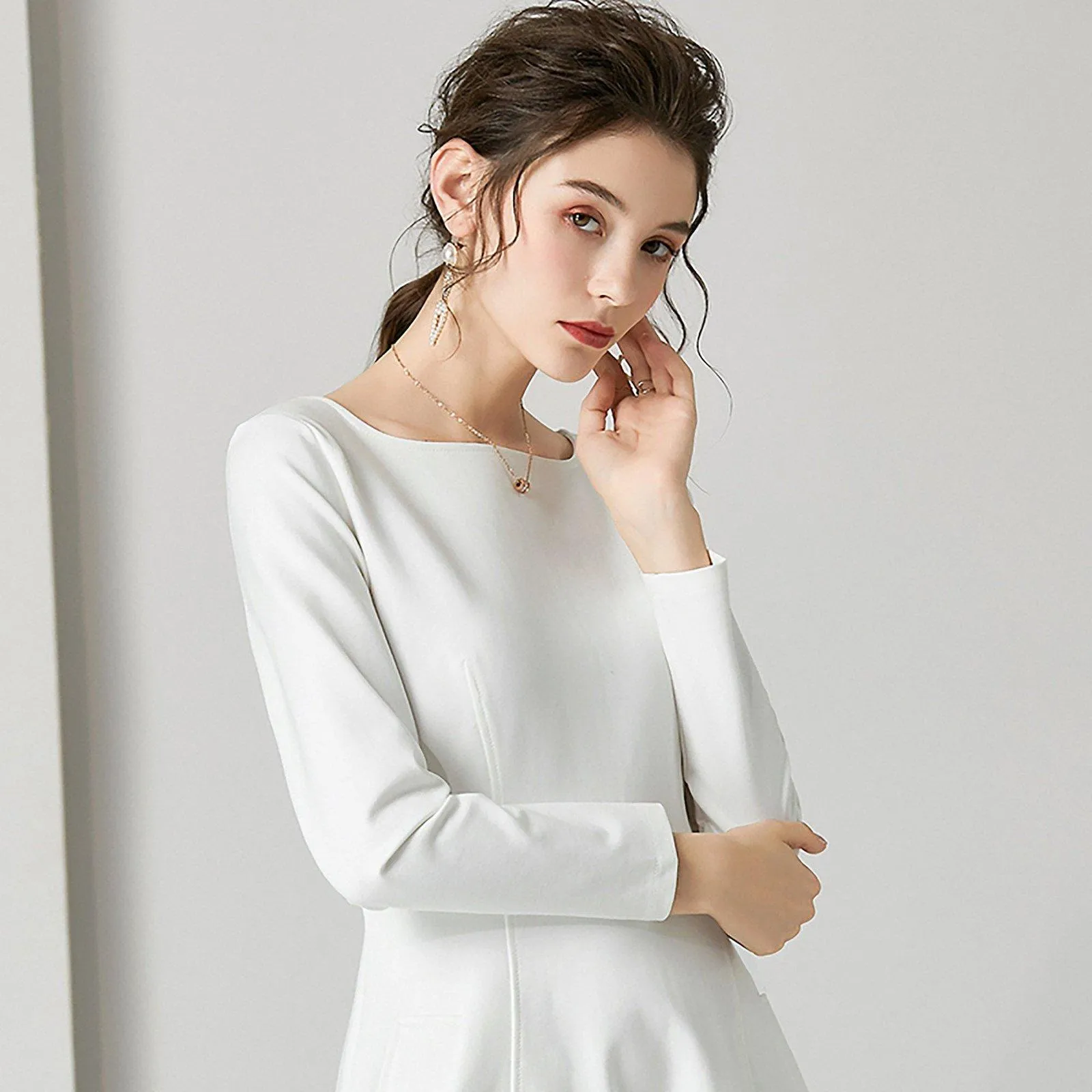 White Long Sleeve Fit & Flare Cocktail Dress