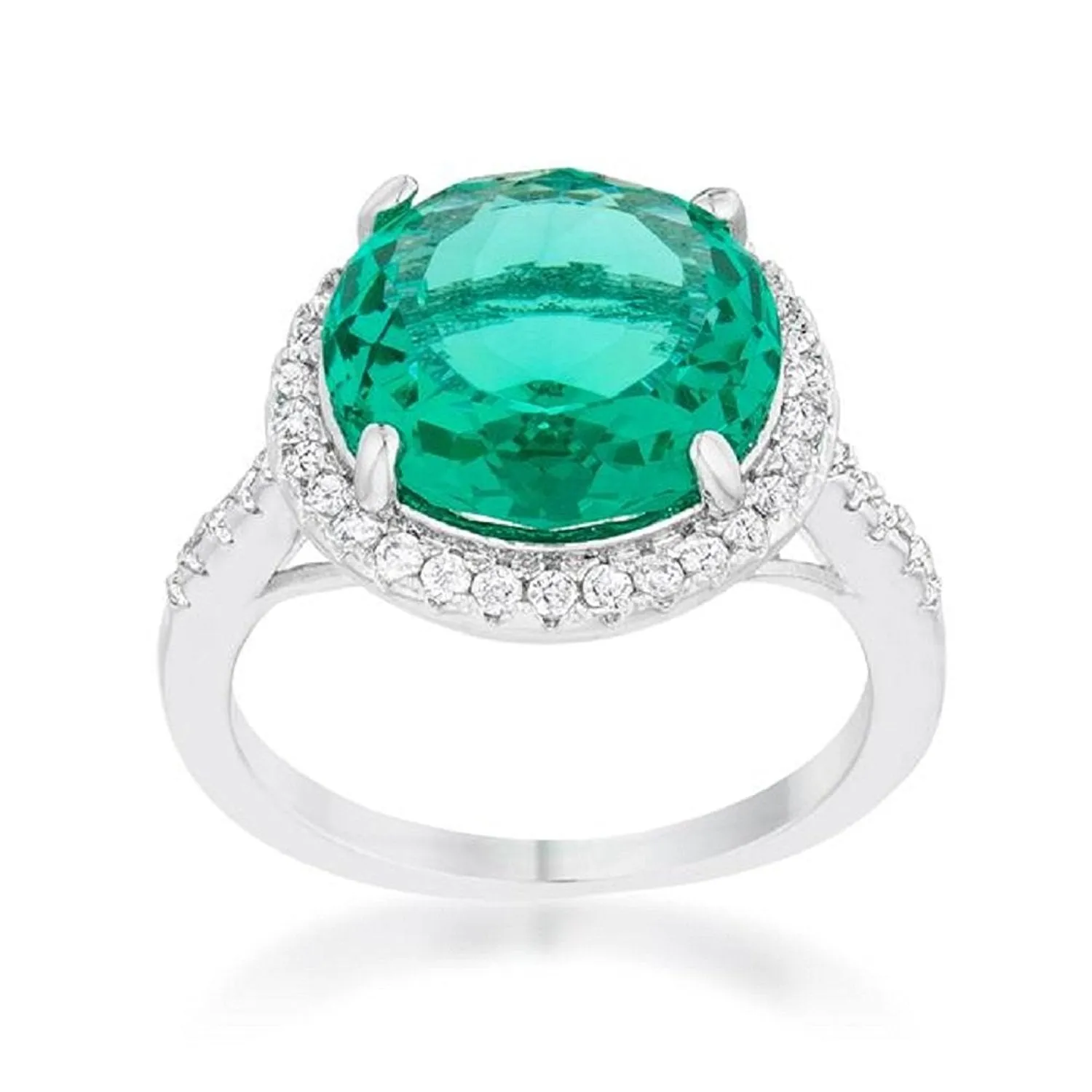 WildKlass 7.3ct Blue Green CZ Rhodium Plated Classic Ring