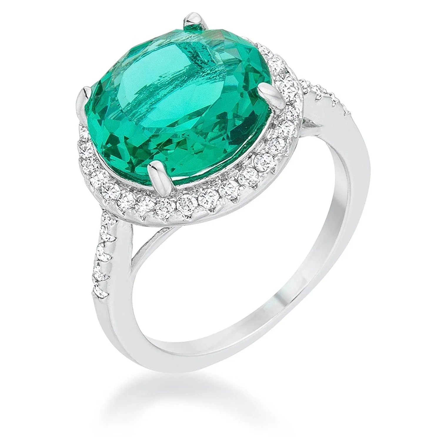 WildKlass 7.3ct Blue Green CZ Rhodium Plated Classic Ring