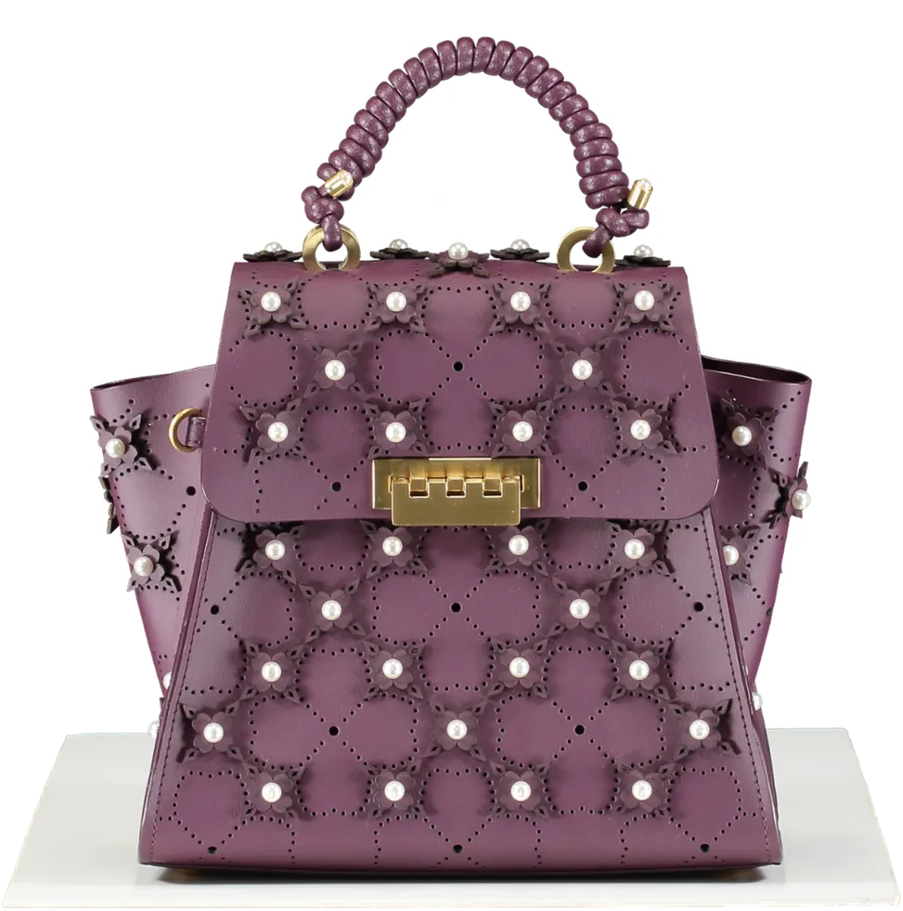 zac zac posen Purple Eartha Floral-appliqué Leather Tote Bag One Size