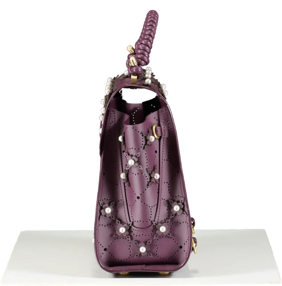 zac zac posen Purple Eartha Floral-appliqué Leather Tote Bag One Size