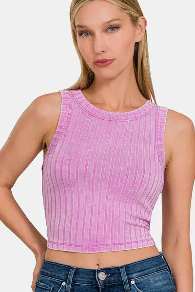 Zenana Ribbed Round Neck Cropped Tank